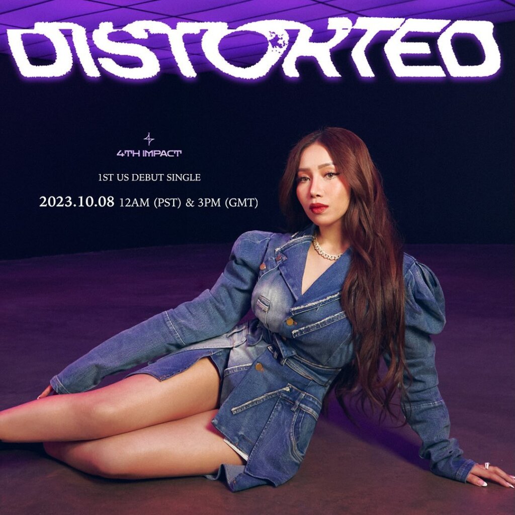 Promotional photo for "Distorted" which sees Celina Cercado from 4th Impact lying on the floor wearing a cute denim dress.