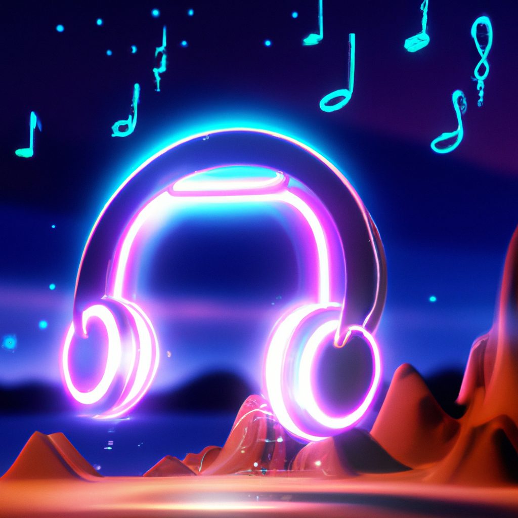 neon musical notes headphones landscape