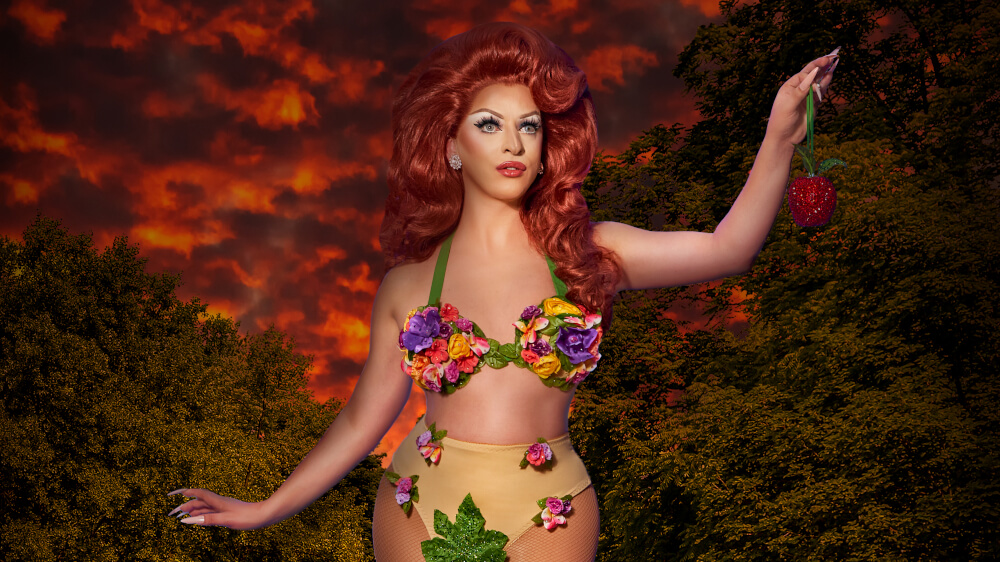 Promotional photo for "A Brief History Of The Entire World... And Also Me!" which sees Miz Cracker dressed as Eve.