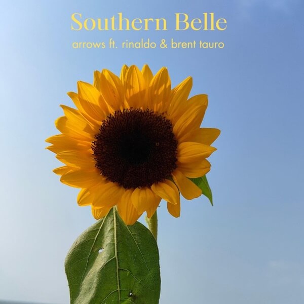 Single cover artwork for "Southern Belle" by Arrows featuring rinaldo and Brent Tauro which sees an image of a sunflower displayed against a blue sky.