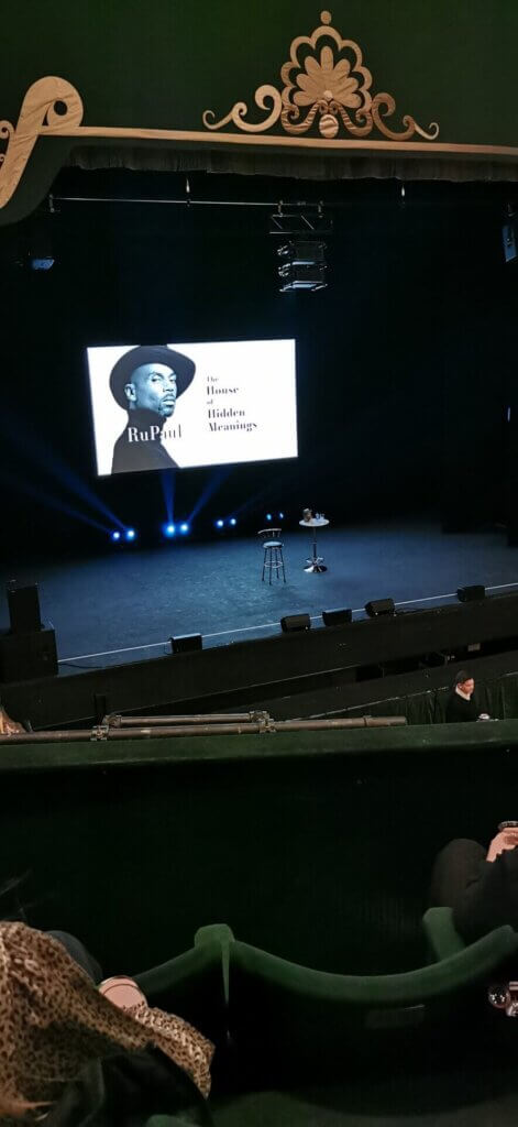 The stage of the Manchester Opera House waiting for RuPaul to arrive on stage.