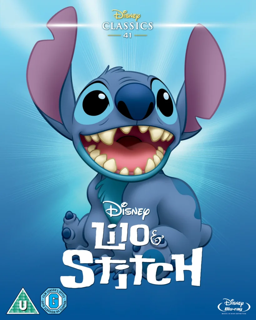 The cover of the limited edition version of the DVD to Disney's 2002 film "Lilo & Stitch" which sees Stitch sitting with a big smile on his face.